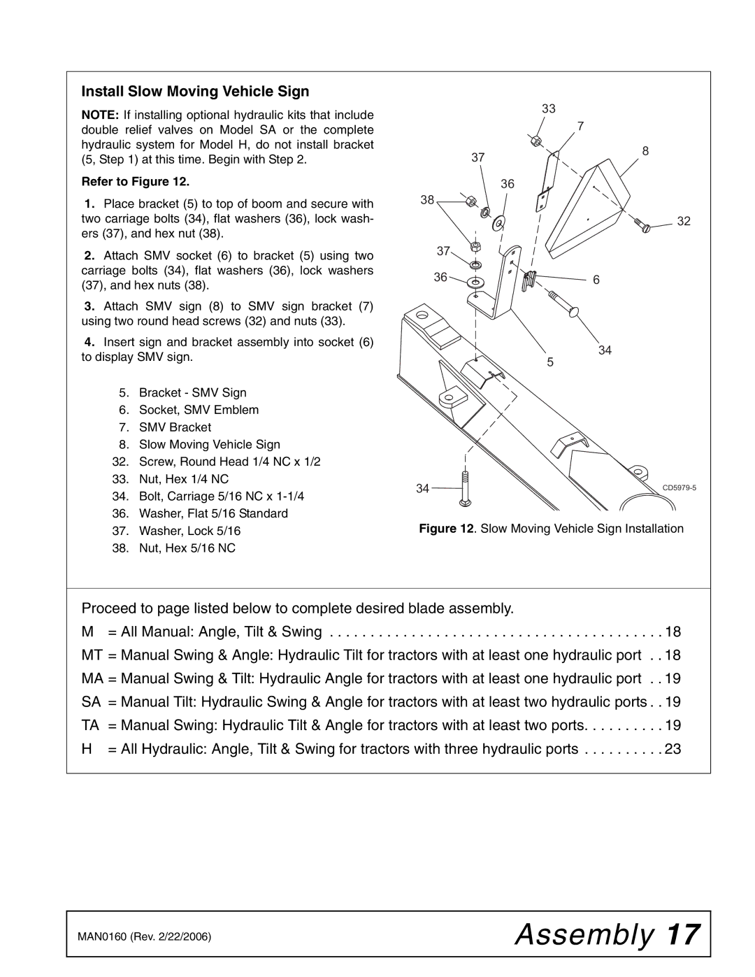 Woods Equipment RB850-4, RB750-4 manual Install Slow Moving Vehicle Sign, Refer to Figure 