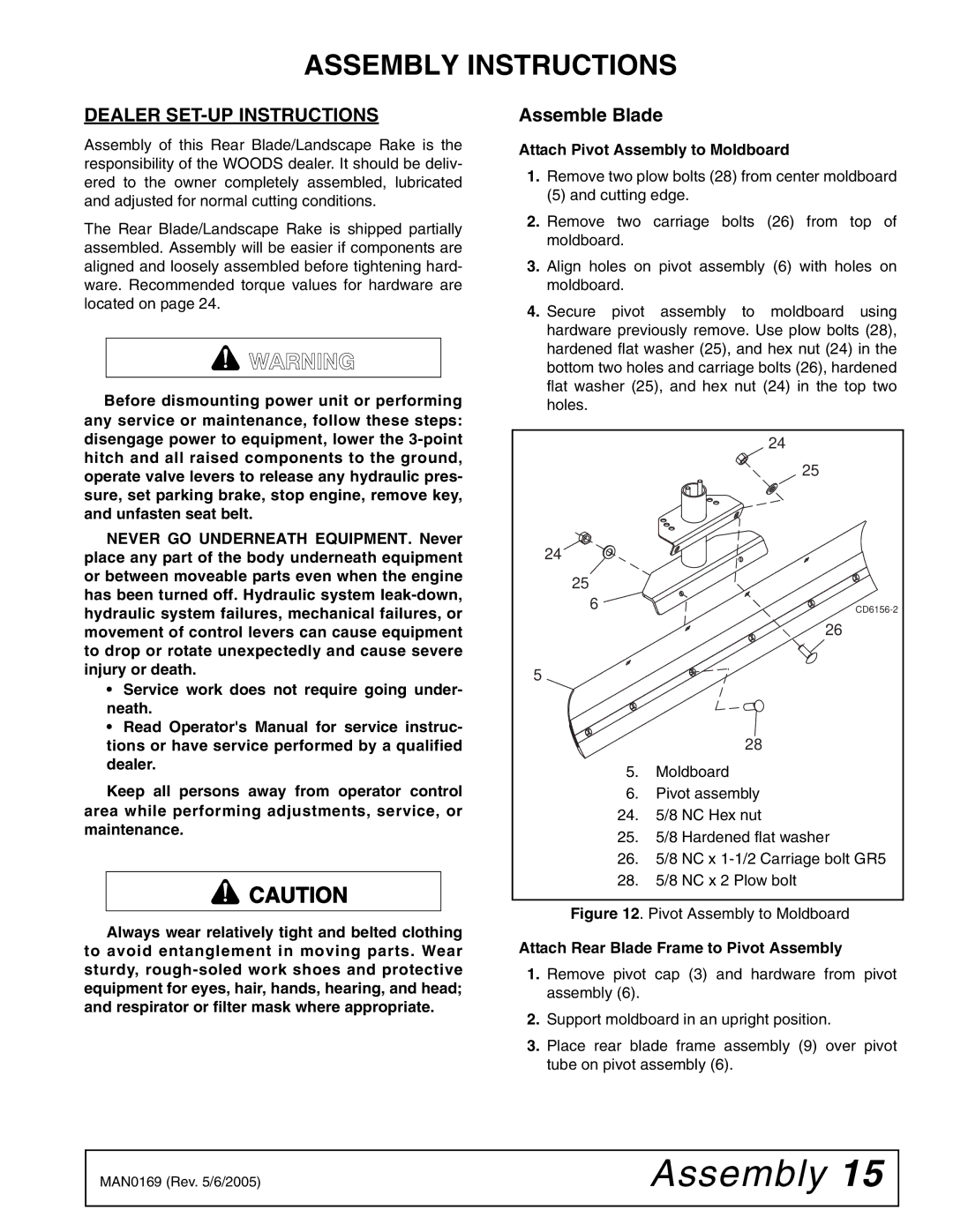 Woods Equipment RBC60 LRC60 manual Assembly Instructions, Dealer SET-UP Instructions, Assemble Blade 