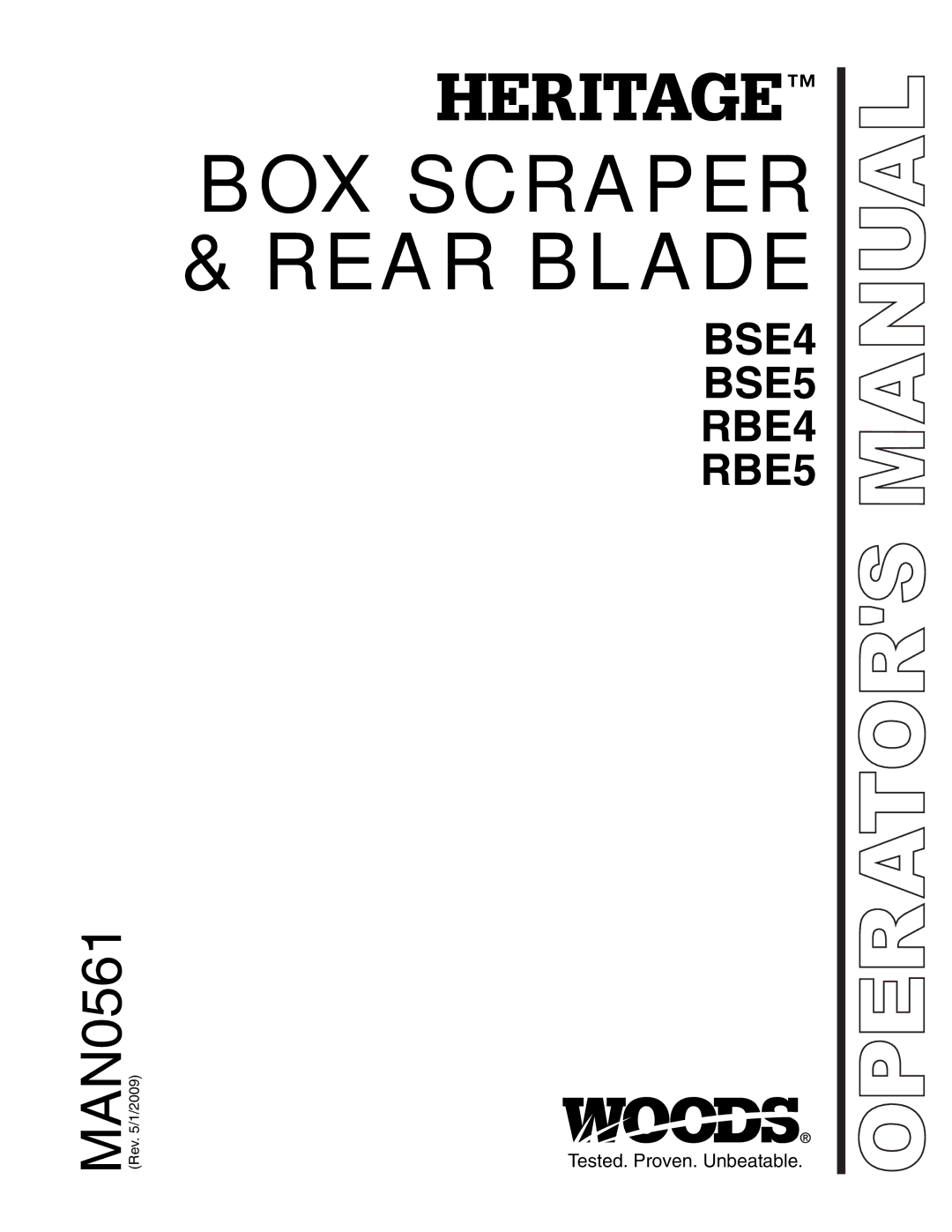 Woods Equipment RBE4, RBE5, BSE5 manual BOX Scraper &REAR Blade 