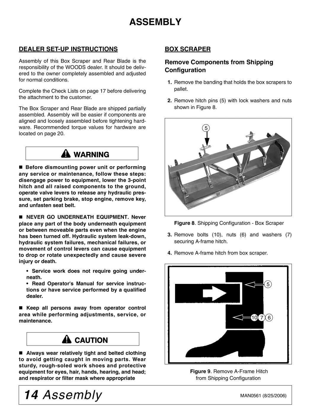 Woods Equipment BSE5, RBE5, RBE4 manual Assembly, Dealer SET-UP Instructions, Remove Components from Shipping Configuration 