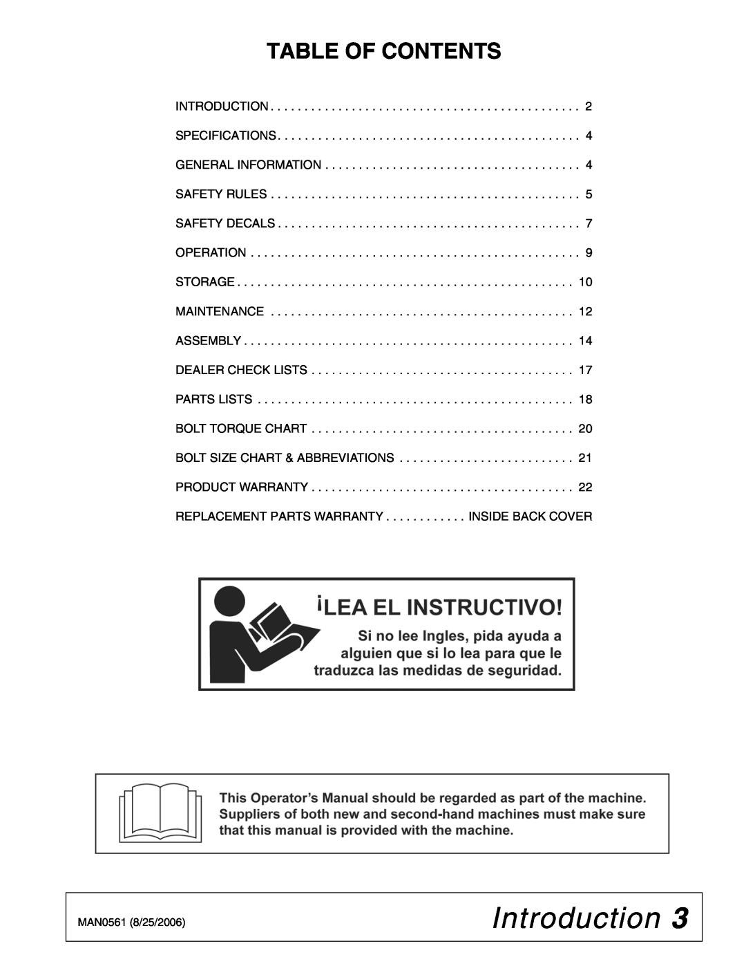 Woods Equipment RBE5, RBE4, BSE5 manual Introduction, Table Of Contents 