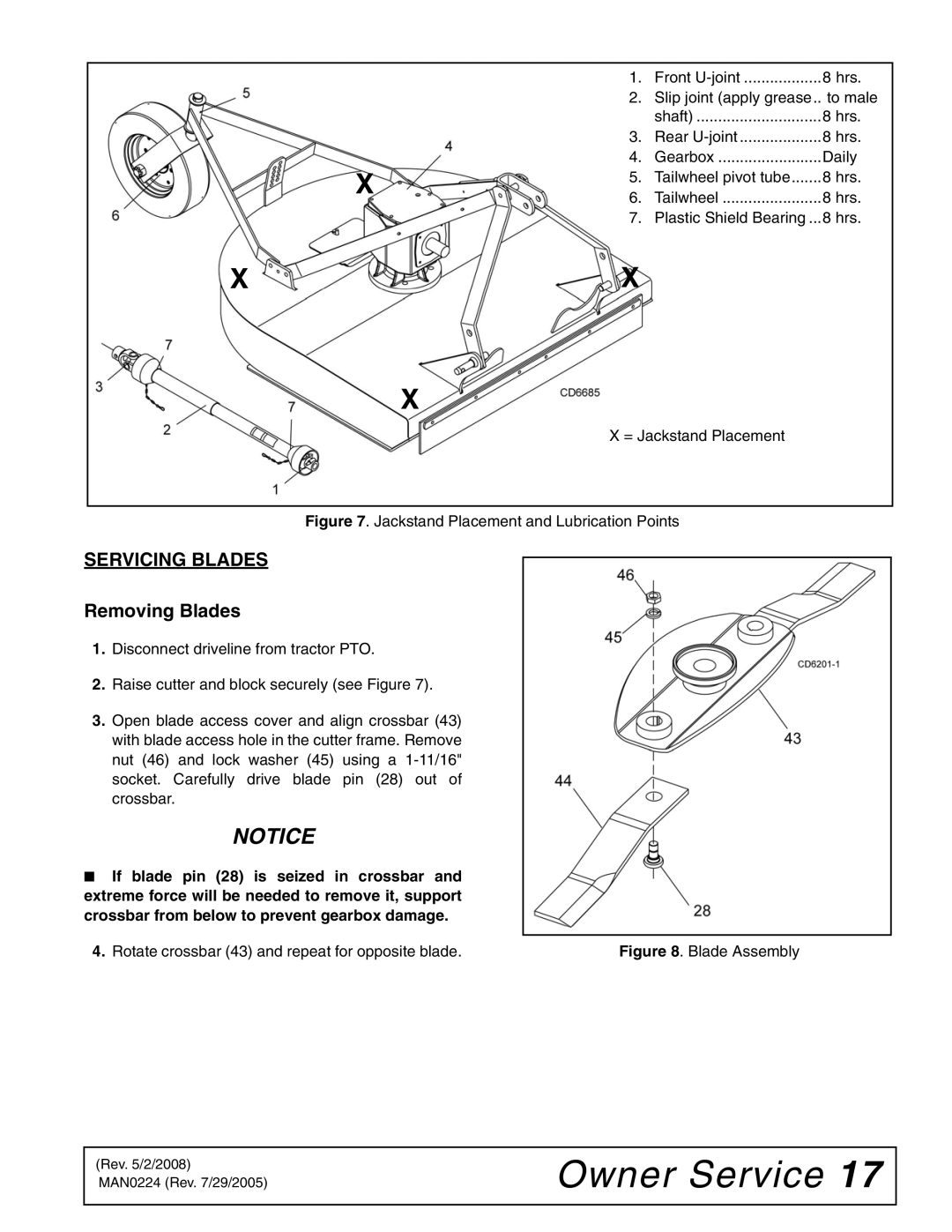 Woods Equipment RCC42 manual Servicing Blades, Removing Blades 