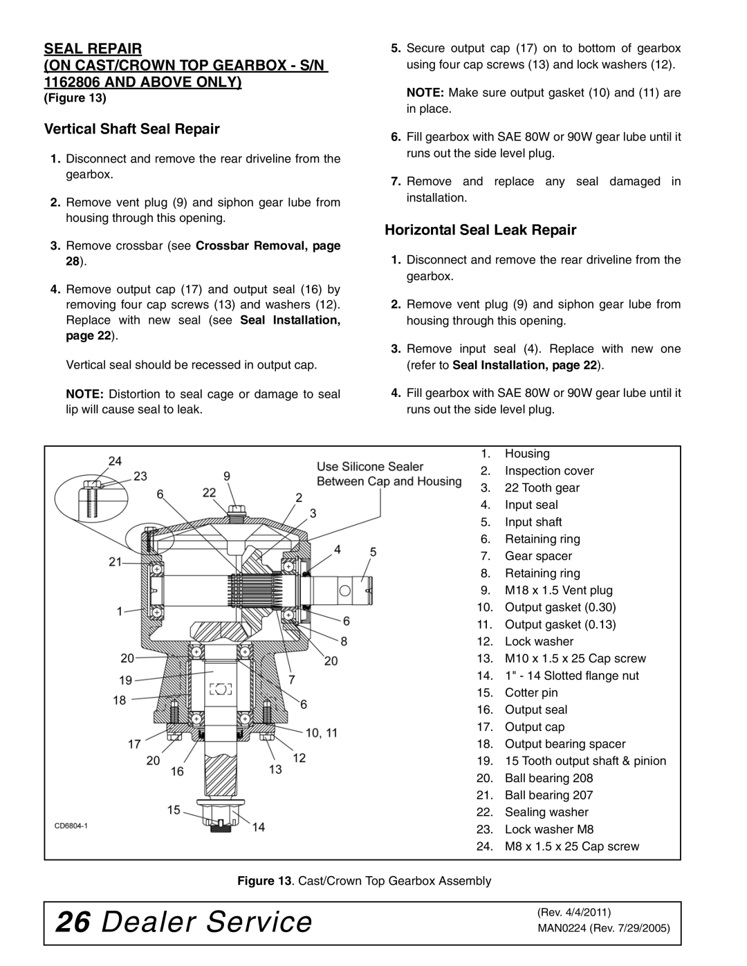 Woods Equipment RCC42 manual Cast/Crown Top Gearbox Assembly 