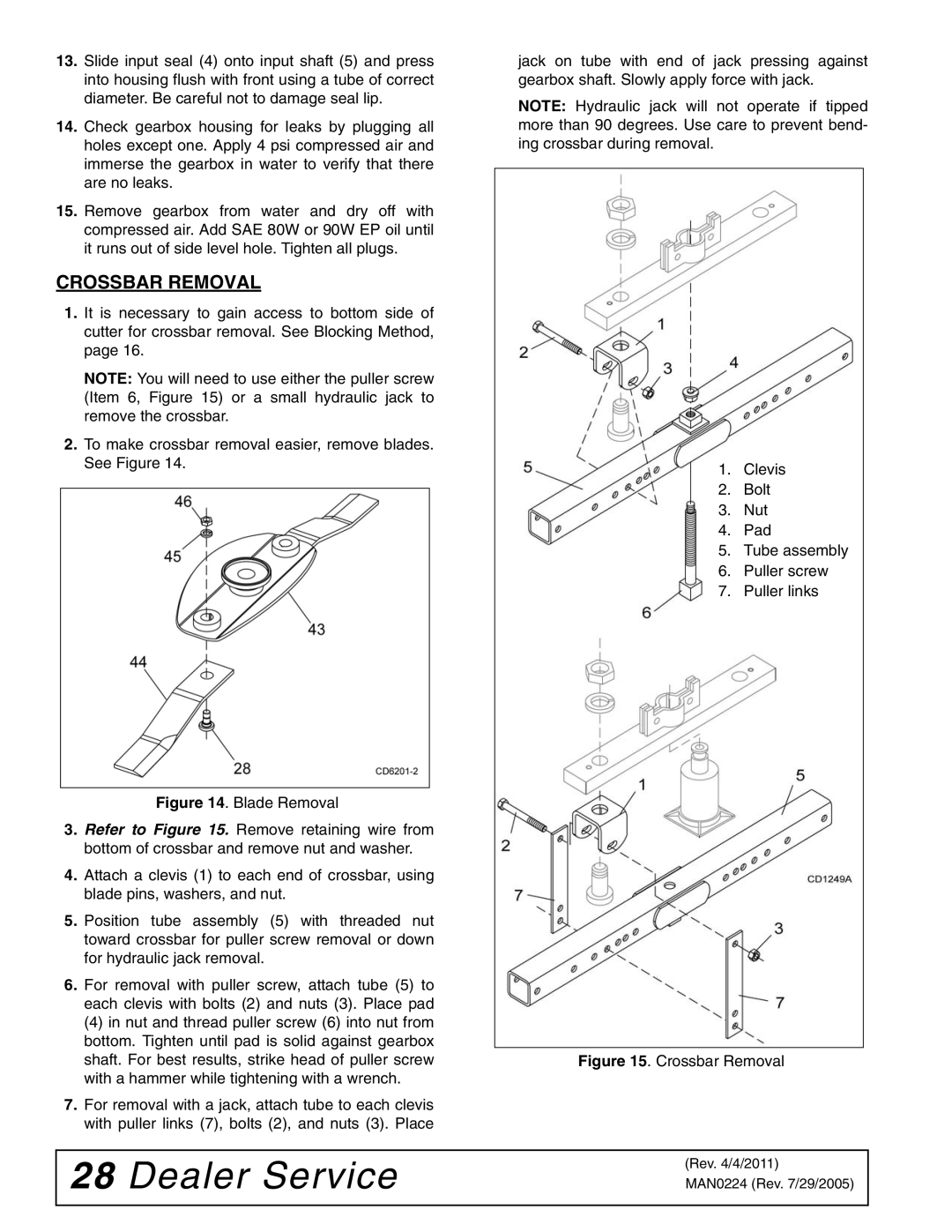 Woods Equipment RCC42 manual Crossbar Removal 