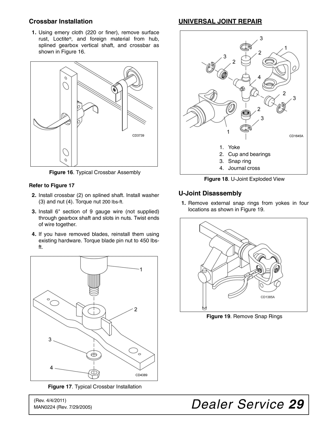 Woods Equipment RCC42 manual Crossbar Installation, Universal Joint Repair, Joint Disassembly 