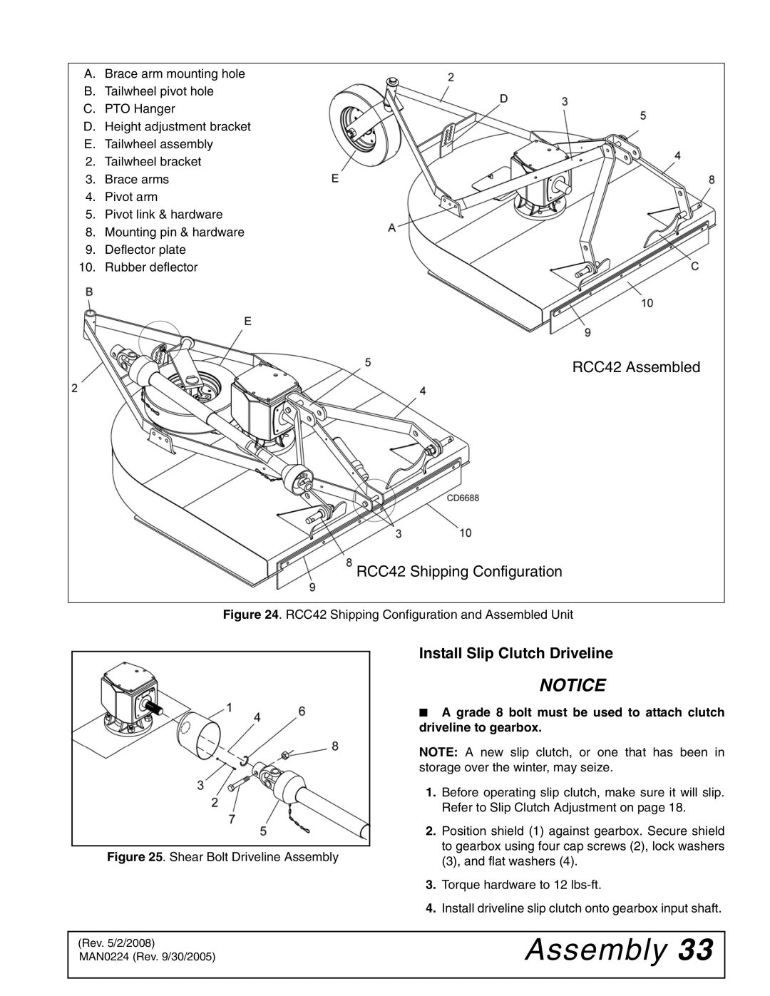 Woods Equipment RCC42 manual Install Slip Clutch Driveline, Driveline to gearbox 