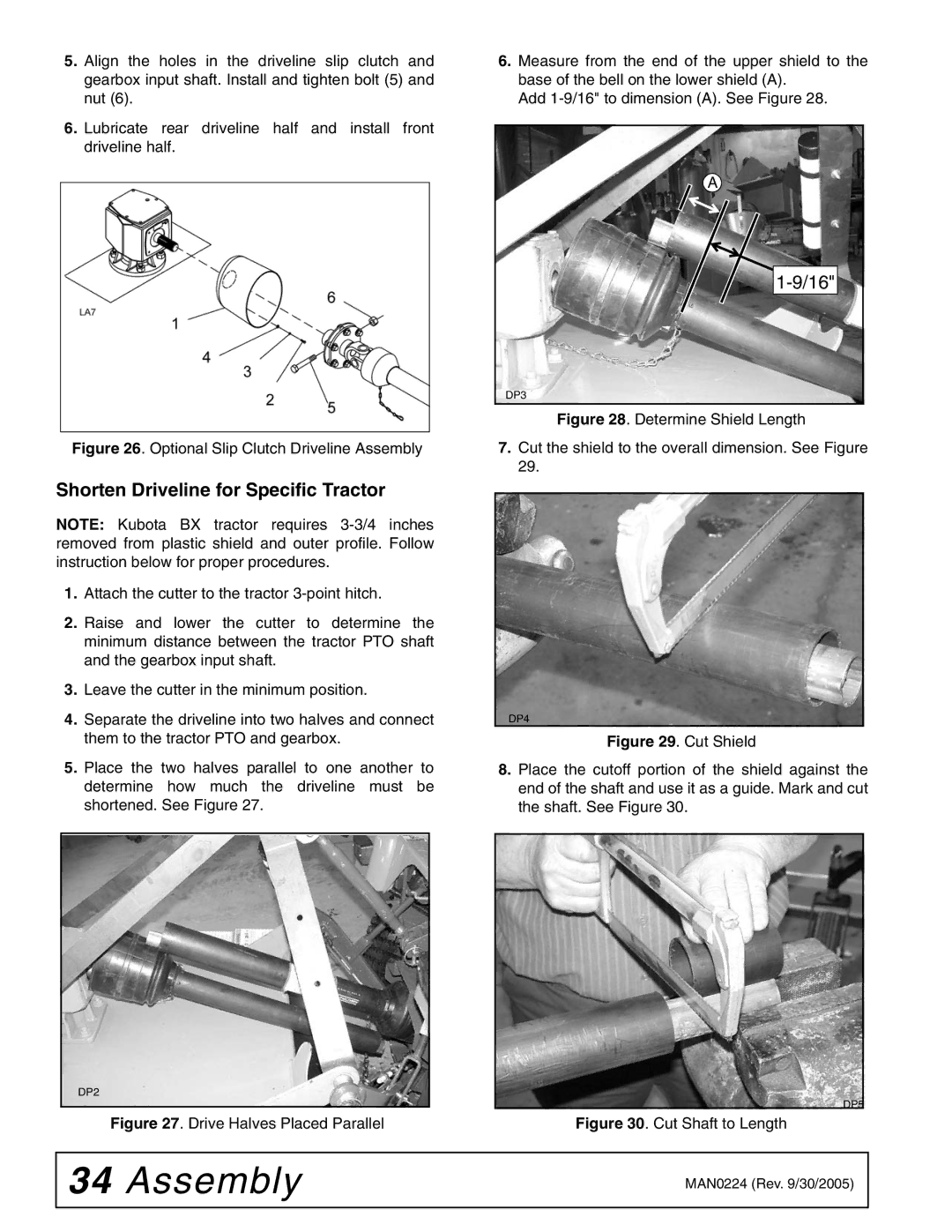 Woods Equipment RCC42 manual Shorten Driveline for Specific Tractor, Optional Slip Clutch Driveline Assembly 