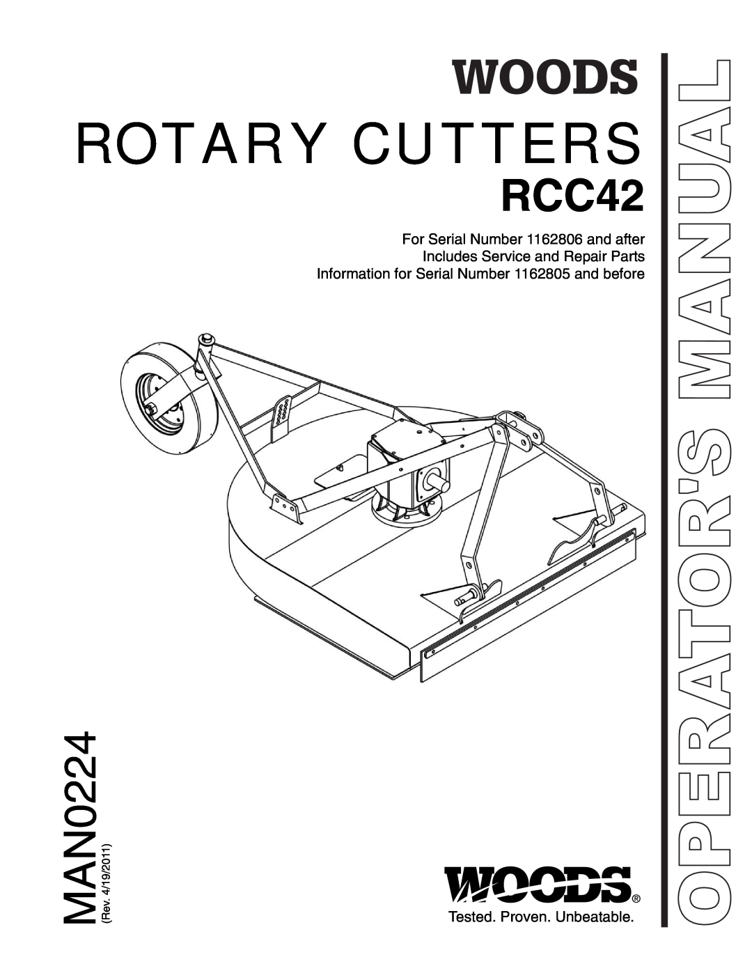 Woods Equipment RCC42 manual Rotary Cutters, MAN0224 