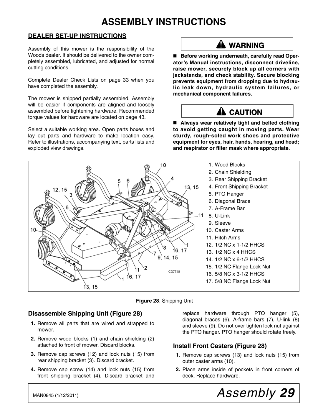 Woods Equipment RD990X manual Assembly Instructions, Dealer SET-UP Instructions, Disassemble Shipping Unit Figure 