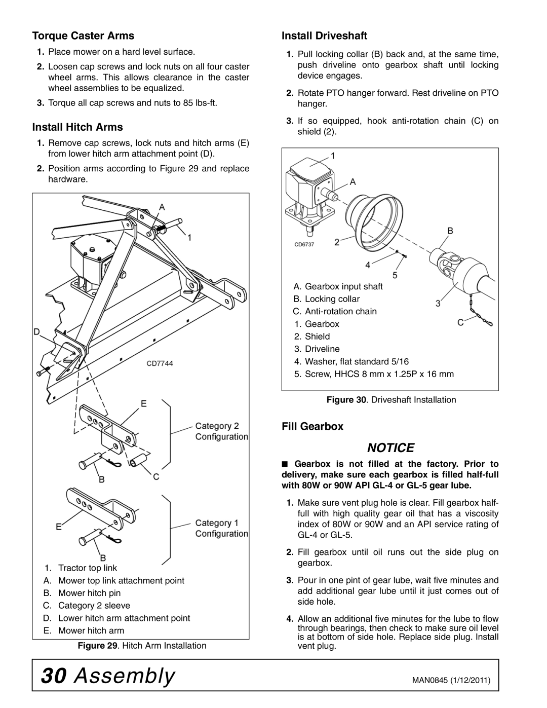 Woods Equipment RD990X manual Torque Caster Arms, Install Hitch Arms, Install Driveshaft, Fill Gearbox 