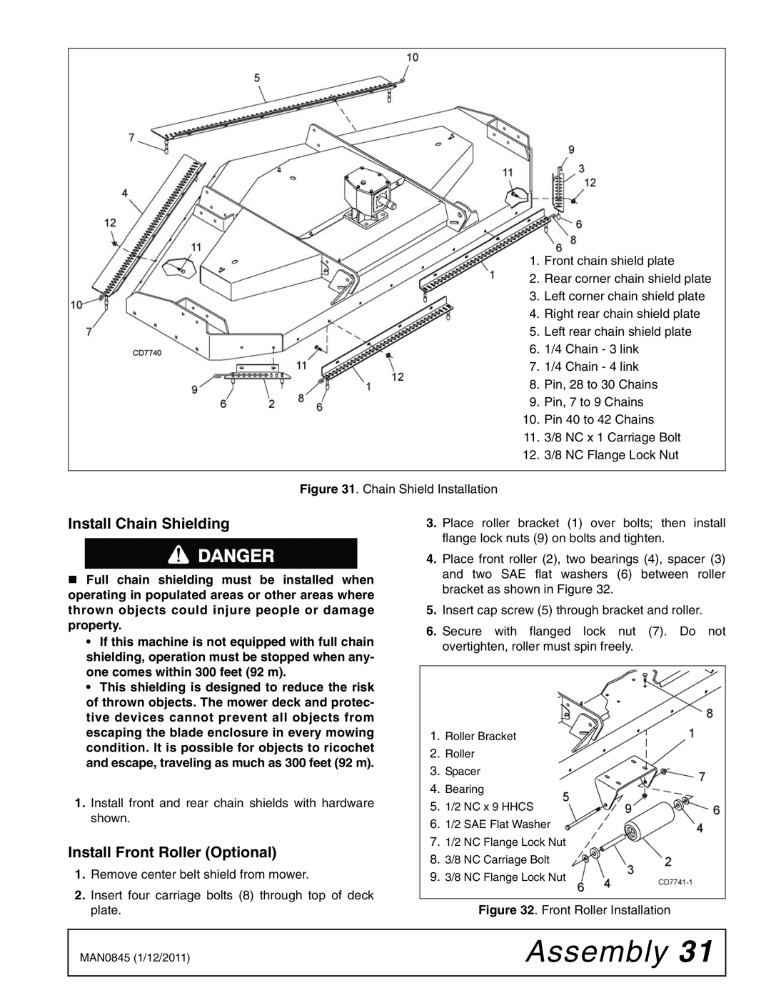 Woods Equipment RD990X manual Install Chain Shielding, Install Front Roller Optional 