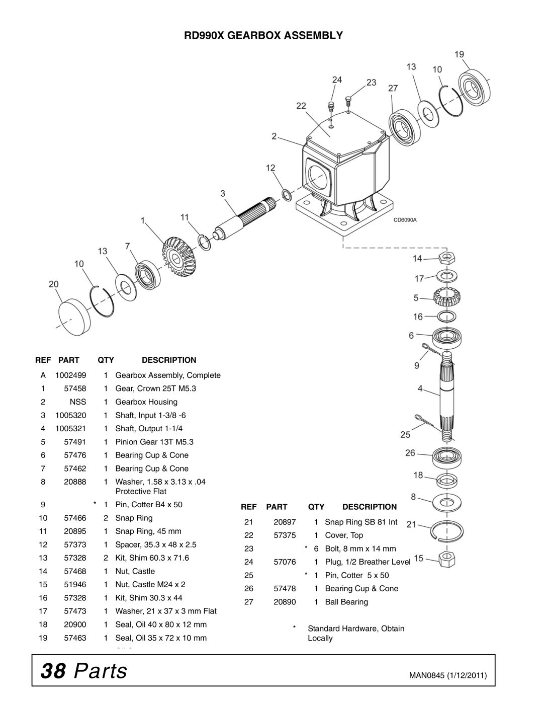 Woods Equipment manual RD990X Gearbox Assembly, Nss 