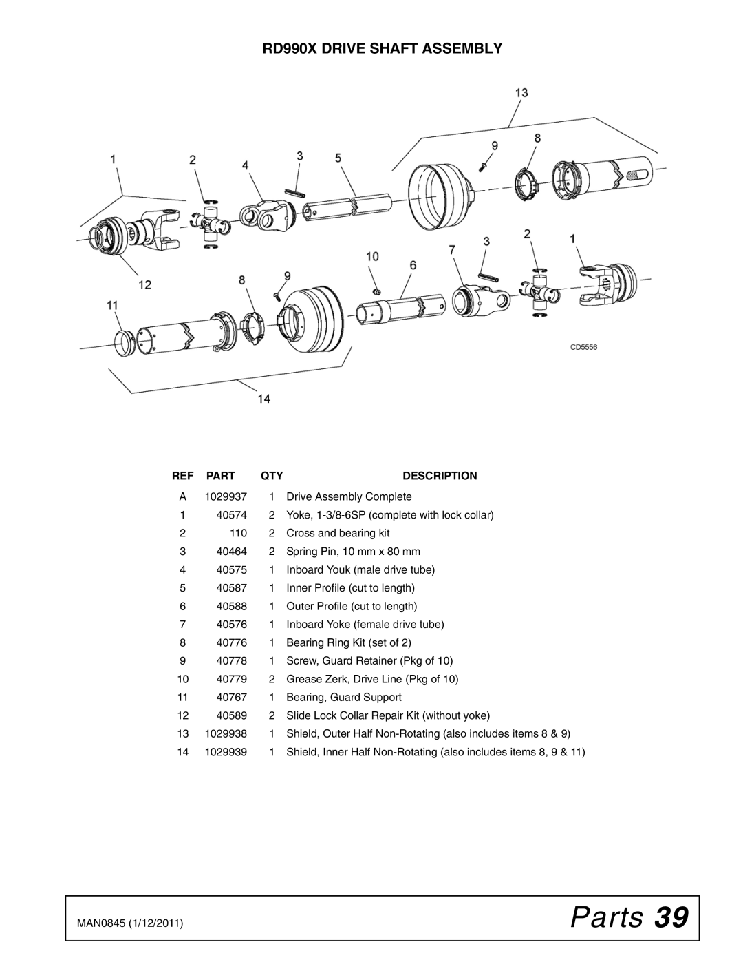 Woods Equipment manual RD990X Drive Shaft Assembly 