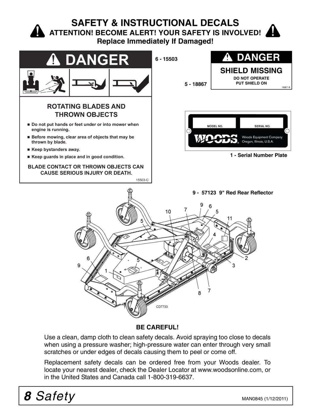 Woods Equipment RD990X manual Safety & Instructional Decals, Be Careful 