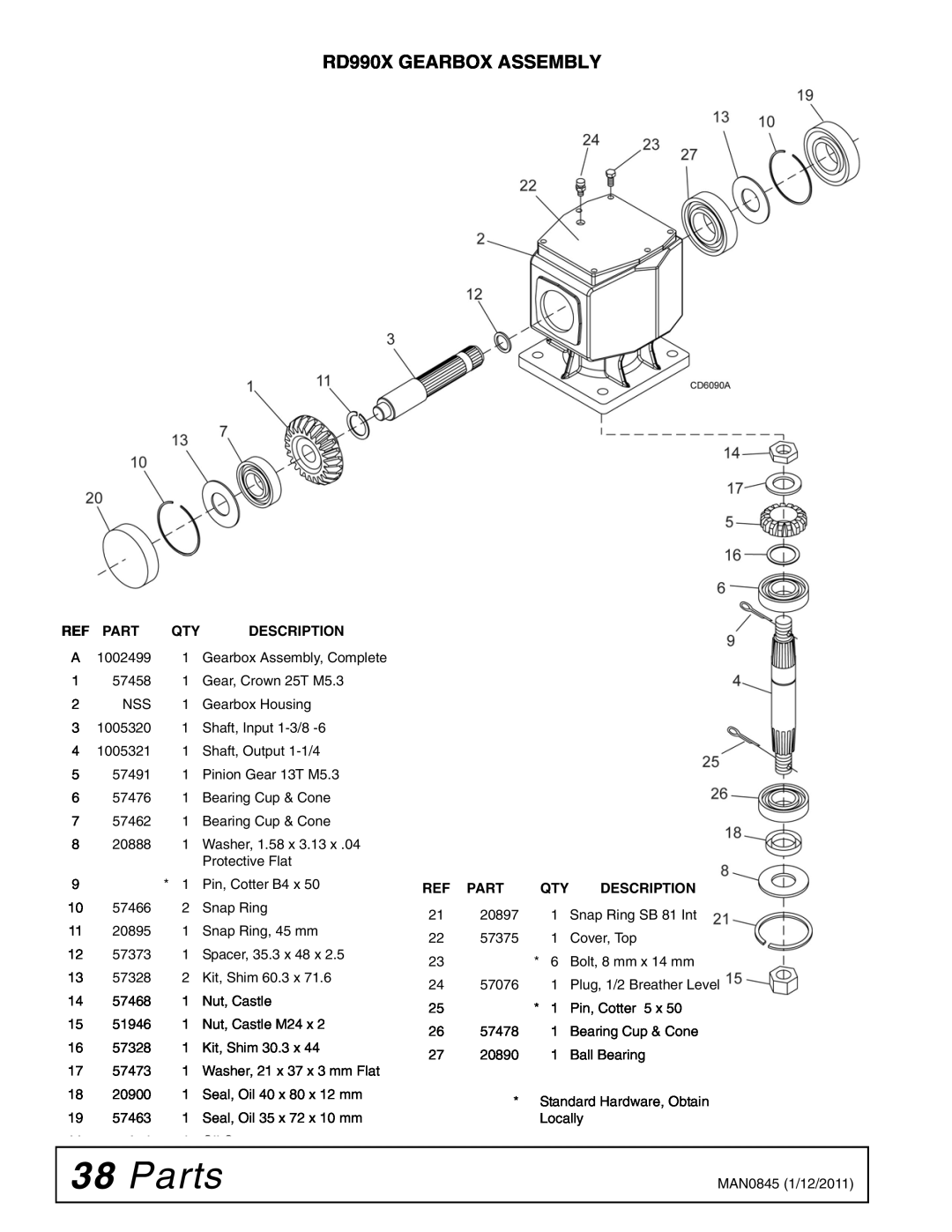 Woods Equipment manual Parts, RD990X GEARBOX ASSEMBLY, Description 