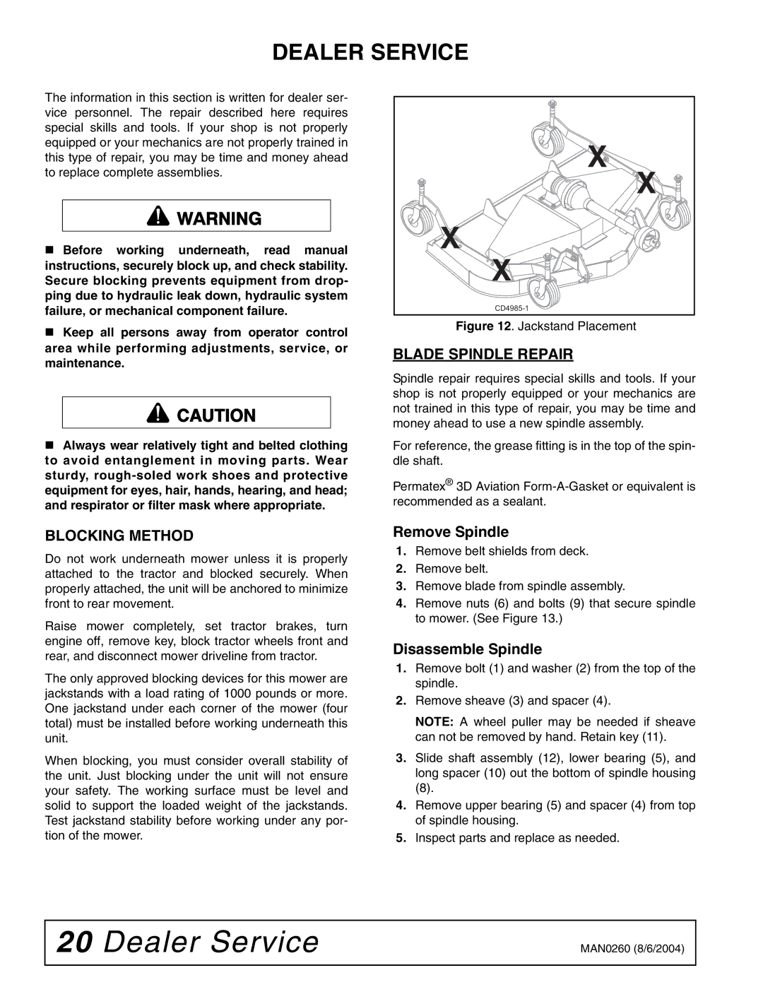 Woods Equipment RDC54, RD60, RD72 manual Dealer Service, Blade Spindle Repair, Remove Spindle, Disassemble Spindle 