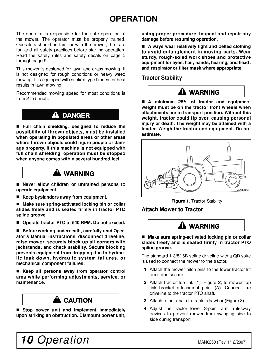 Woods Equipment RD72, RDC54, RD60 manual Operation, Attach Mower to Tractor 