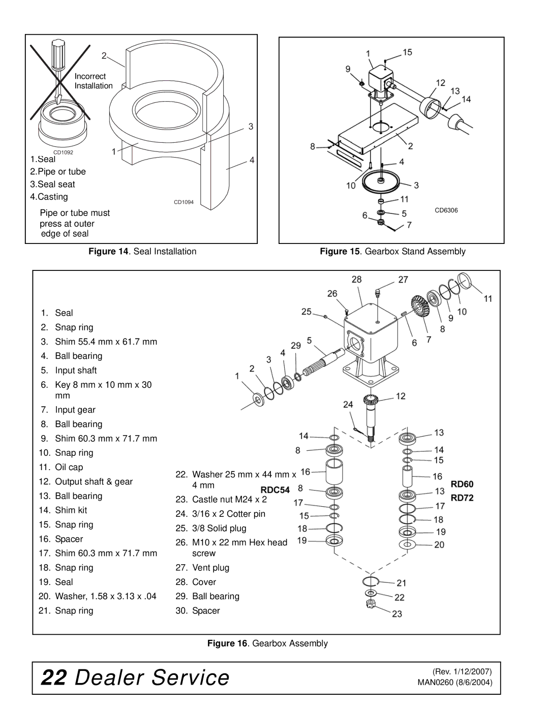 Woods Equipment RD72, RDC54, RD60 manual Seal Installation 