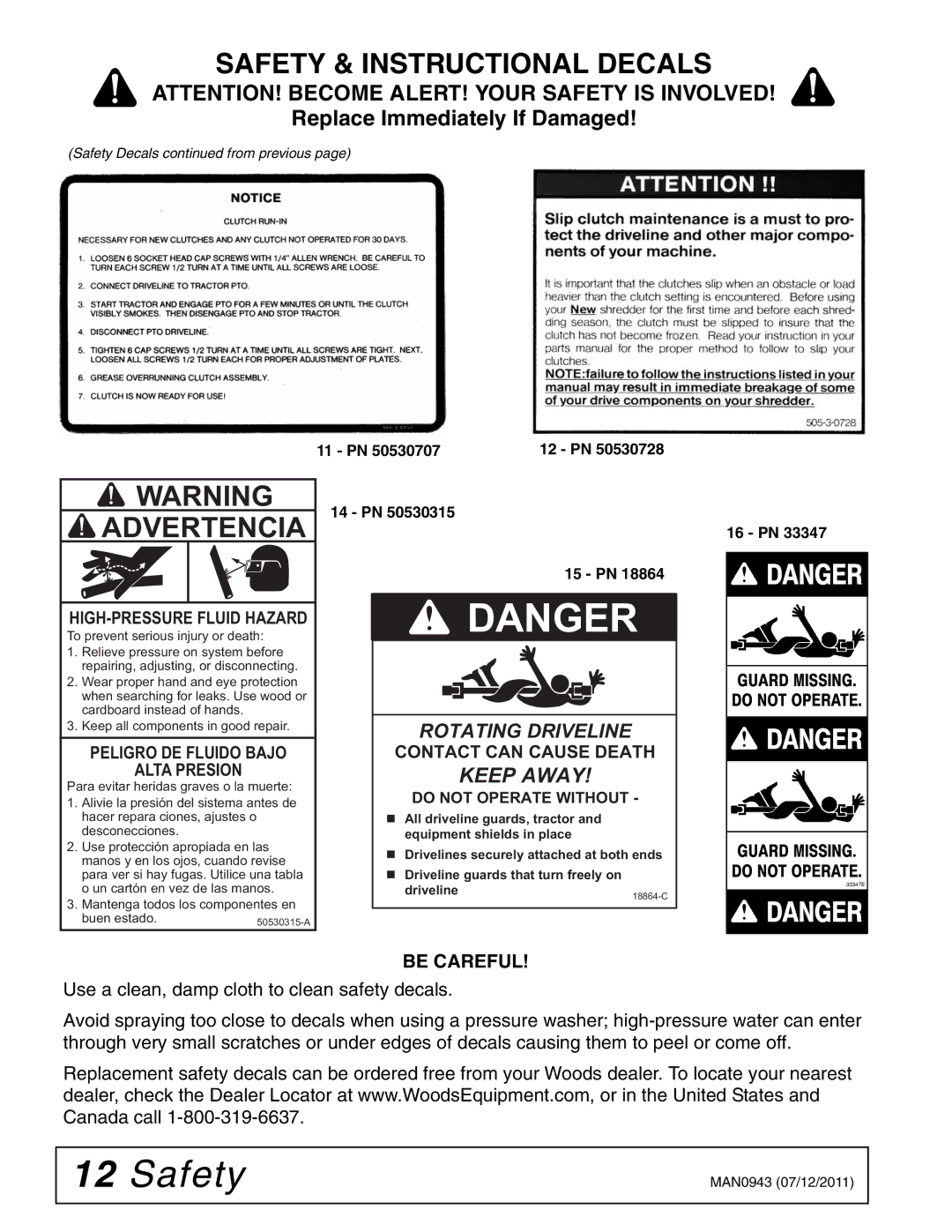 Woods Equipment S30CD manual Advertencia, Be Careful 