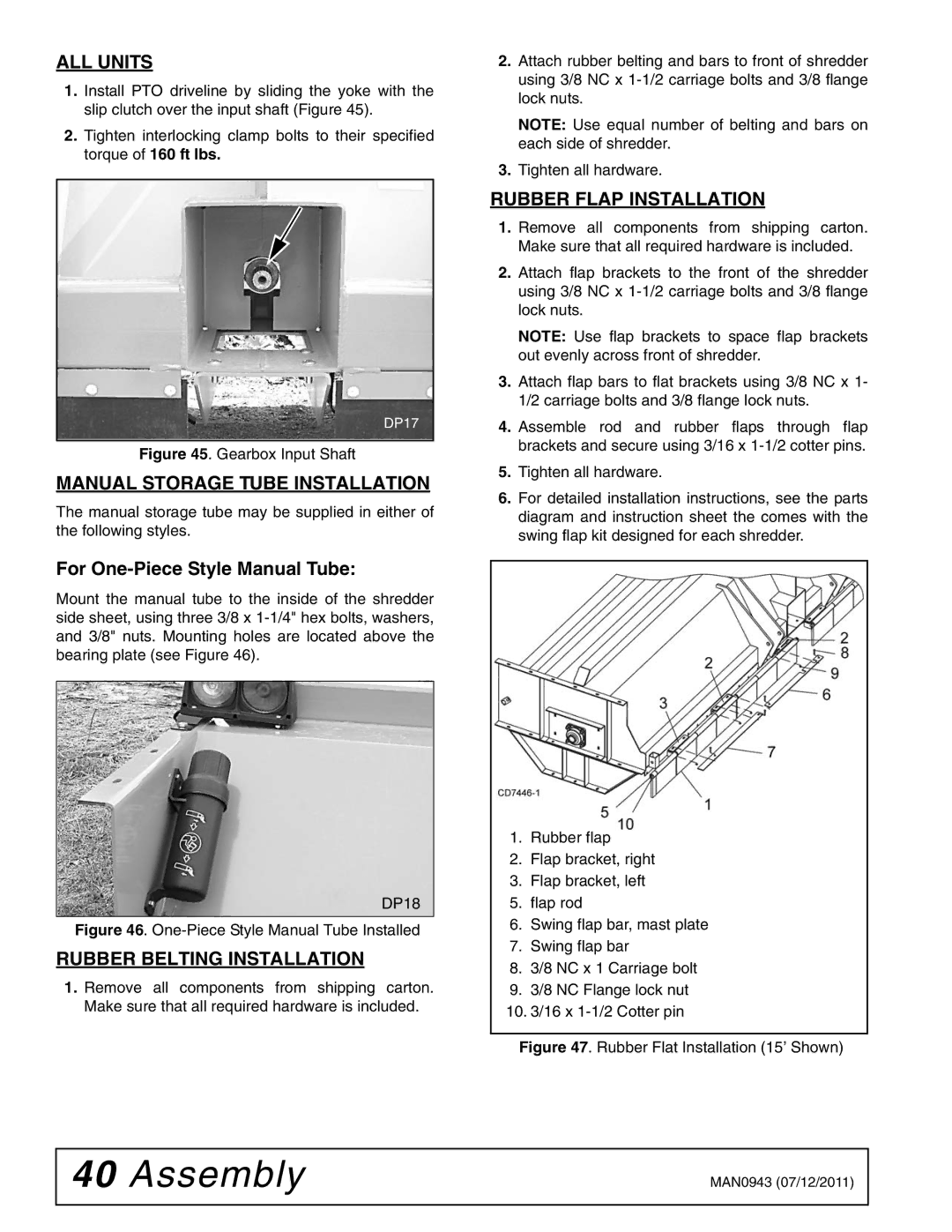 Woods Equipment S30CD manual ALL Units, Manual Storage Tube Installation, For One-Piece Style Manual Tube 