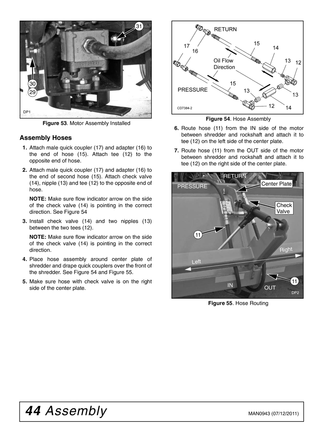 Woods Equipment S30CD manual Assembly Hoses, Motor Assembly Installed 