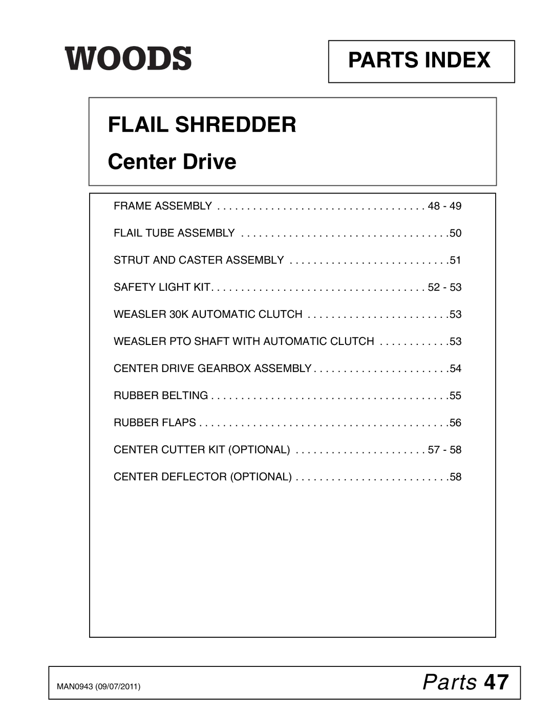 Woods Equipment S30CD manual Parts Index Flail Shredder 