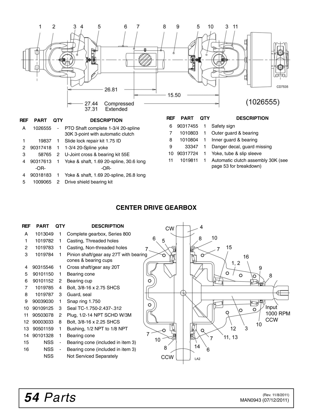 Woods Equipment S30CD manual Center Drive Gearbox 