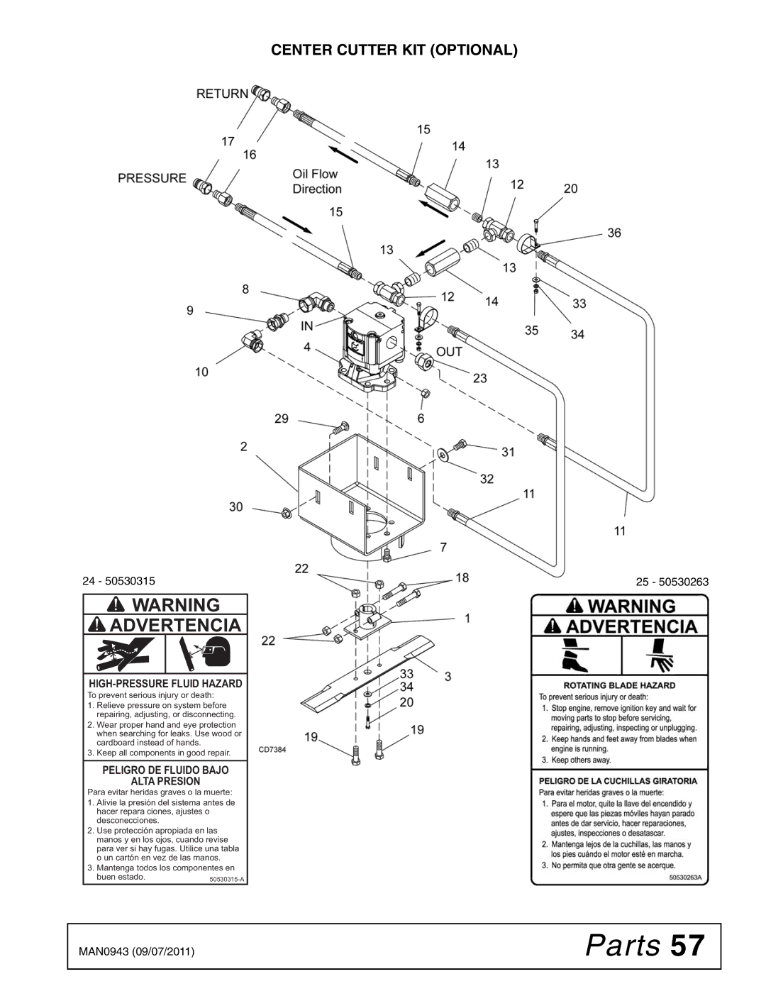 Woods Equipment S30CD manual Advertencia, Center Cutter KIT Optional 