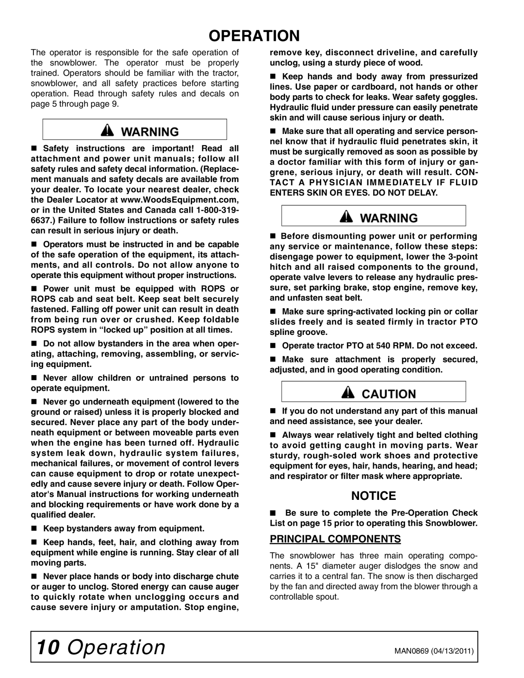 Woods Equipment SB74S, SB84S, SB54S, SB64S manual Operation, Principal Components 