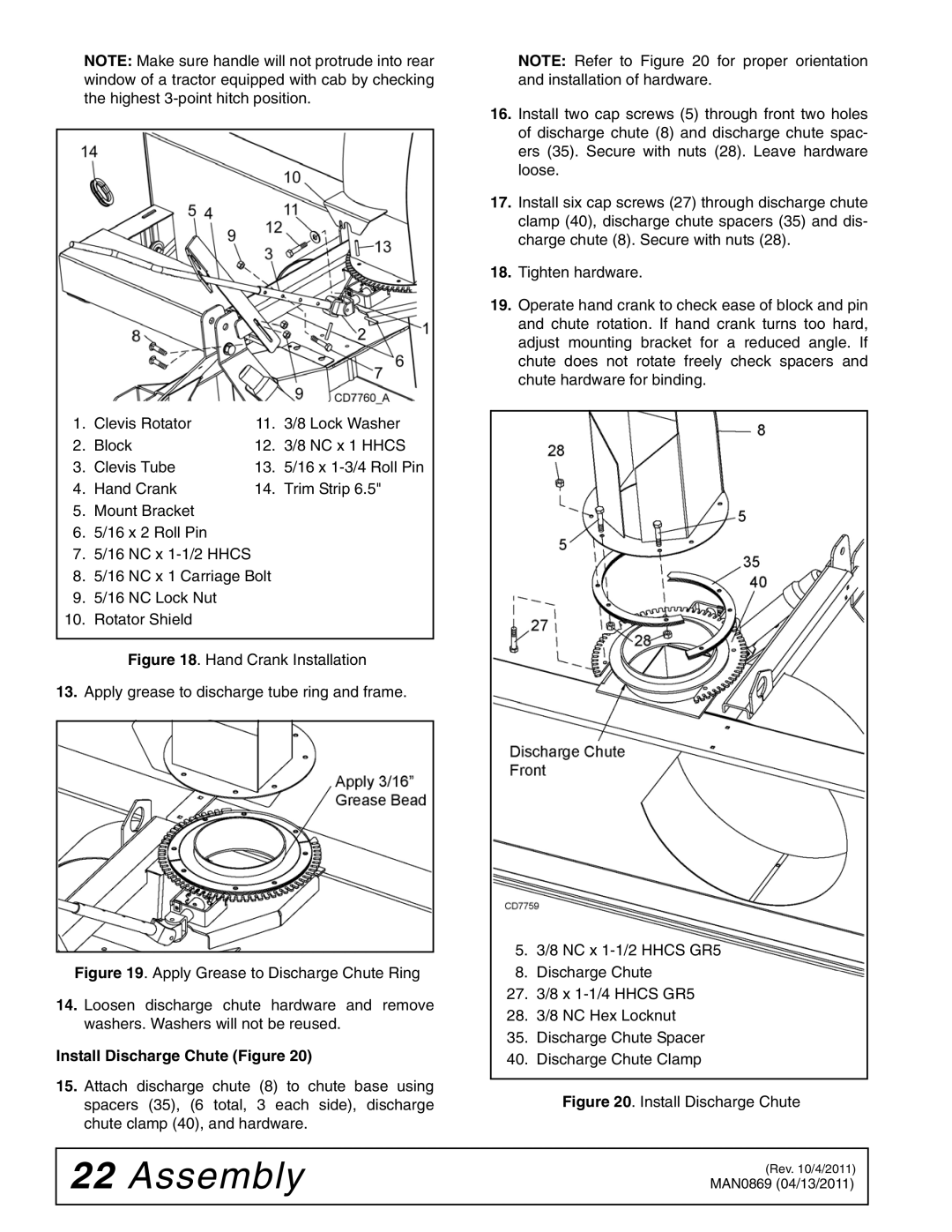 Woods Equipment SB74S, SB84S, SB54S, SB64S manual Install Discharge Chute Figure 