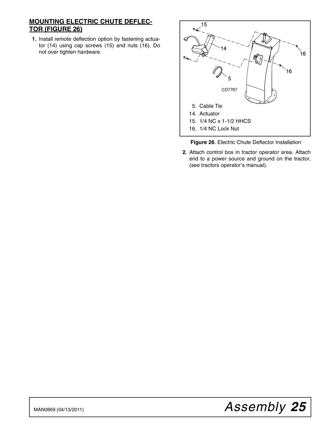 Woods Equipment SB54S, SB84S, SB74S, SB64S manual Mounting Electric Chute Deflec TOR Figure 