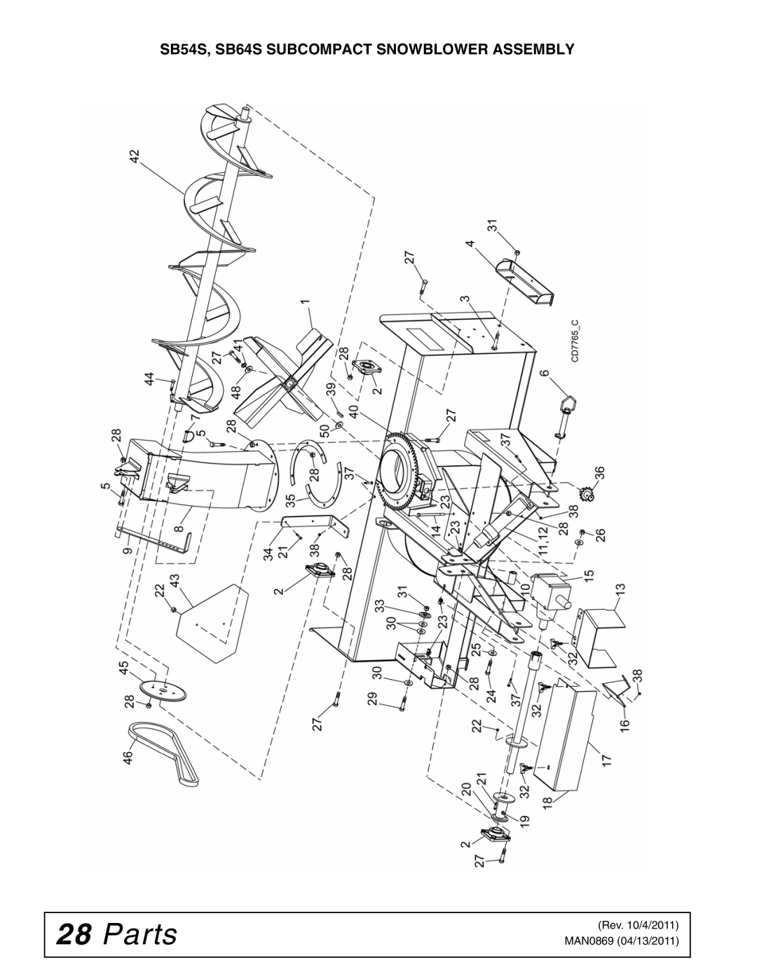 Woods Equipment SB84S, SB74S manual SB54S, SB64S Subcompact Snowblower Assembly 