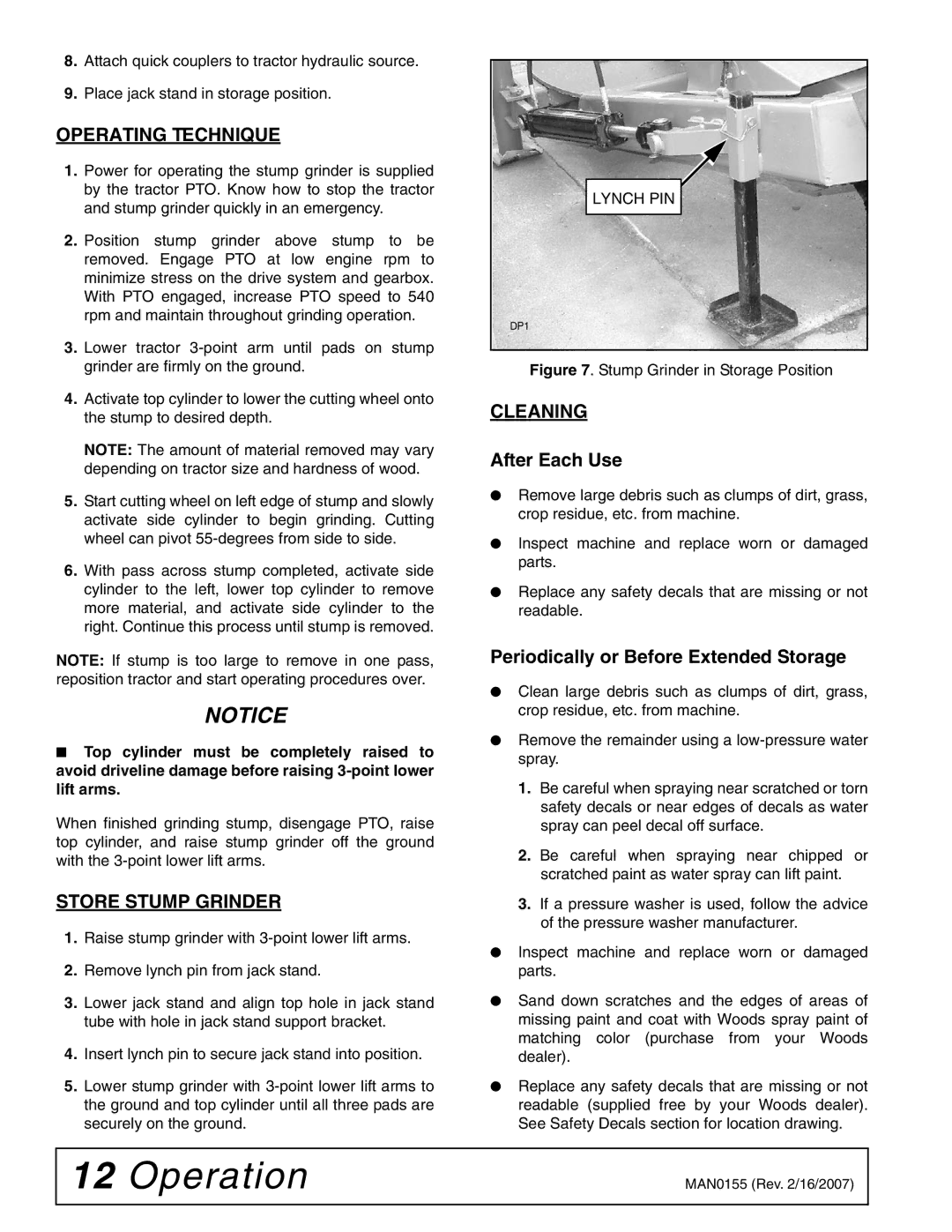 Woods Equipment SG100 manual Operating Technique, Store Stump Grinder, Cleaning, After Each Use 