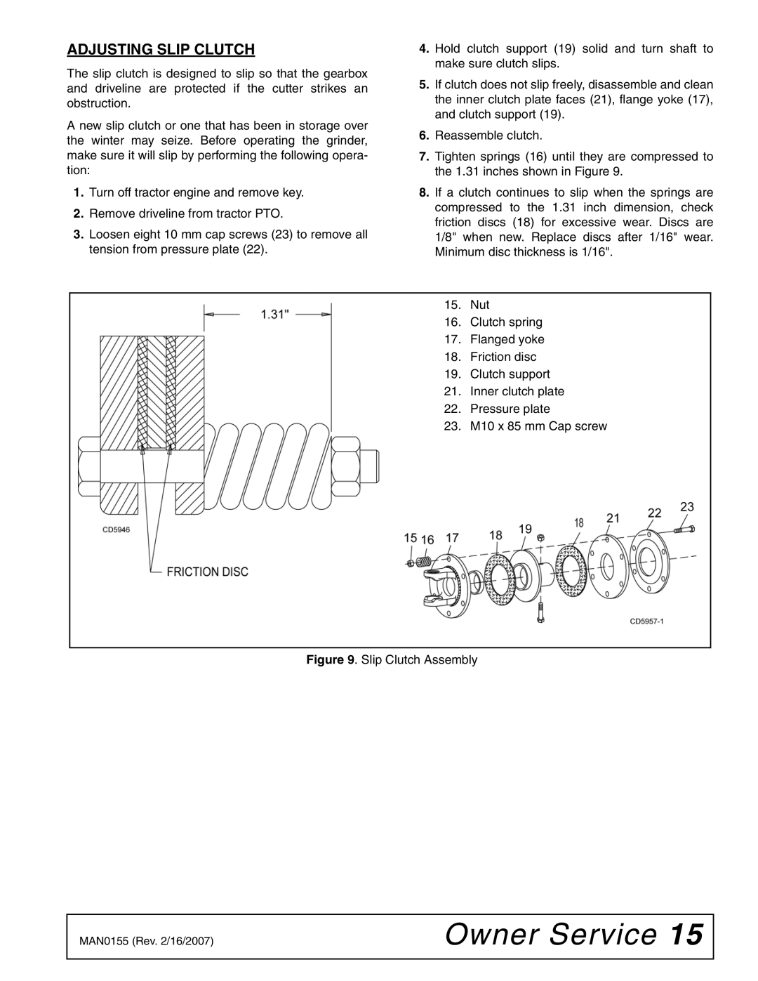 Woods Equipment SG100 manual Adjusting Slip Clutch, Slip Clutch Assembly 