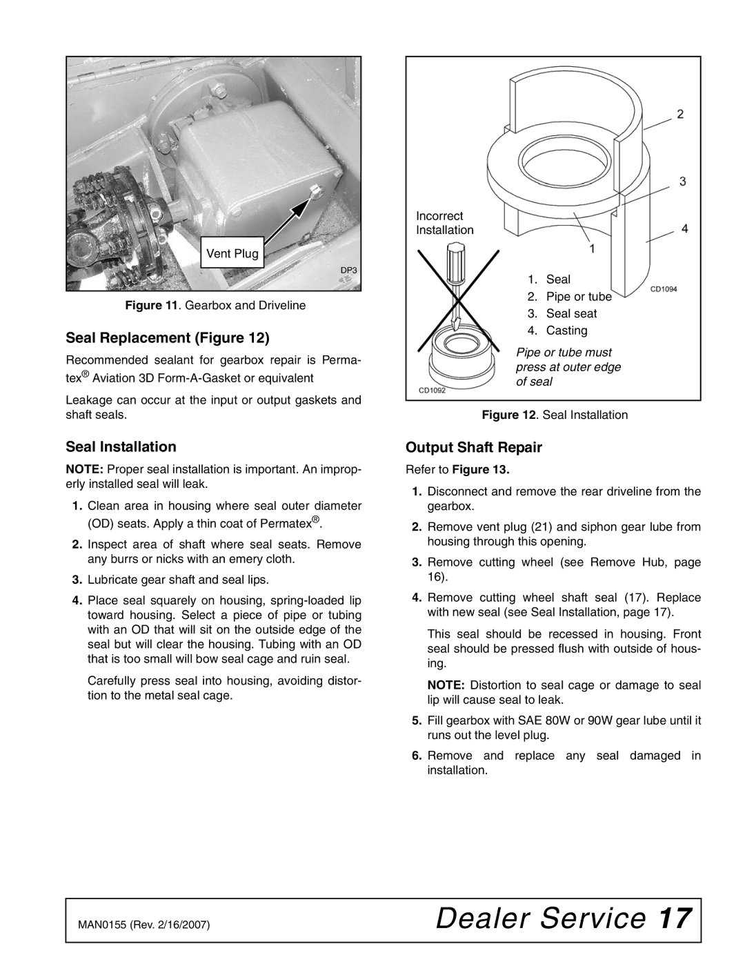 Woods Equipment SG100 manual Seal Replacement Figure, Seal Installation, Output Shaft Repair 