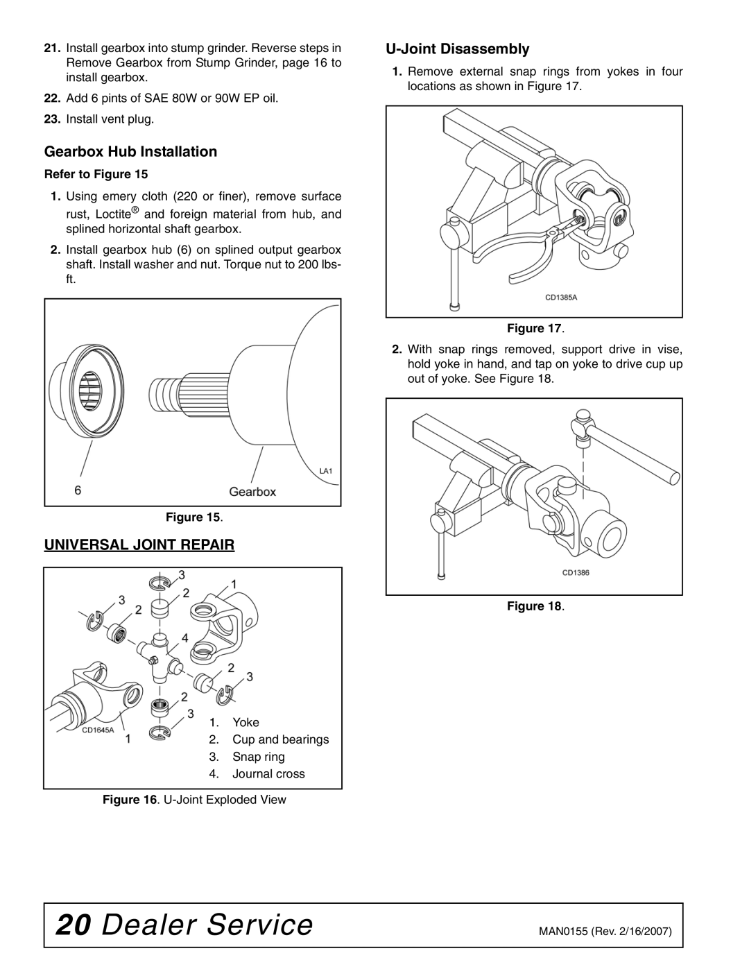 Woods Equipment SG100 manual Gearbox Hub Installation, Universal Joint Repair, Joint Disassembly 