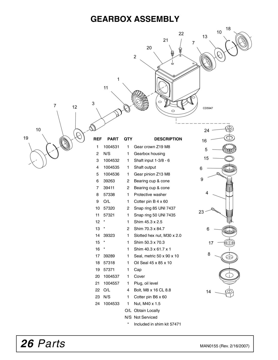 Woods Equipment SG100 manual Gearbox Assembly 