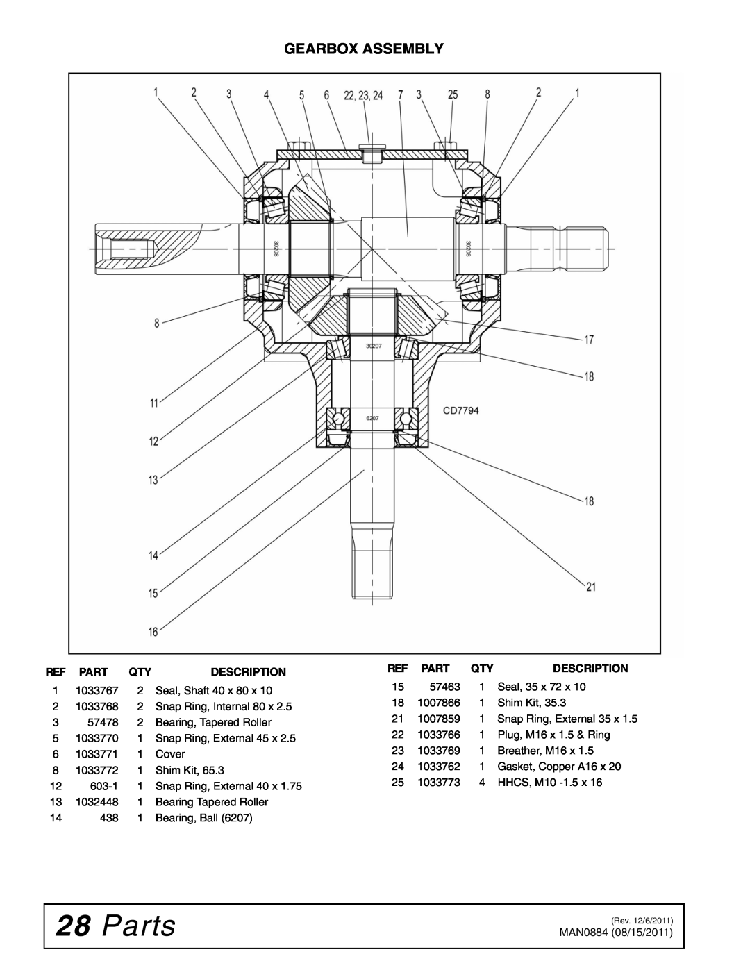 Woods Equipment SS96-2, SS84-2, SS108-2 manual Parts, Gearbox Assembly 