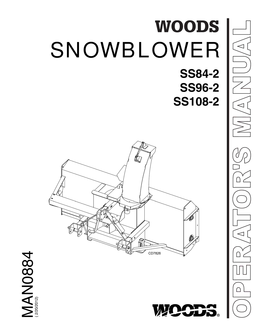 Woods Equipment SS96-2, SS84-2, SS108-2 manual Snowblower 