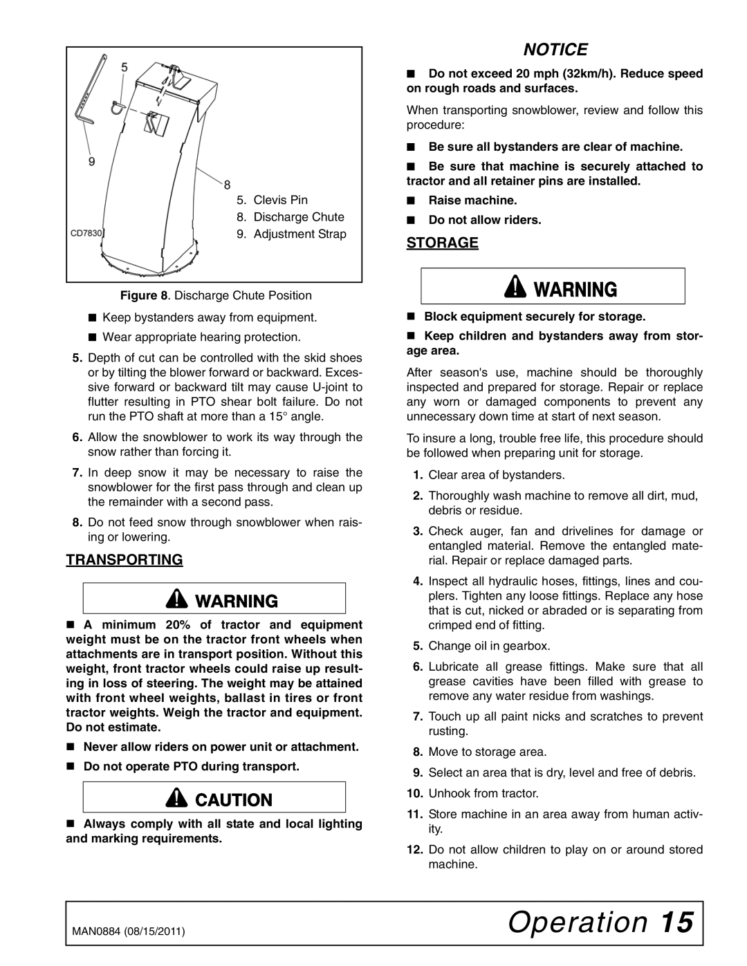 Woods Equipment SS84-2, SS96-2, SS108-2 manual Transporting, Storage 