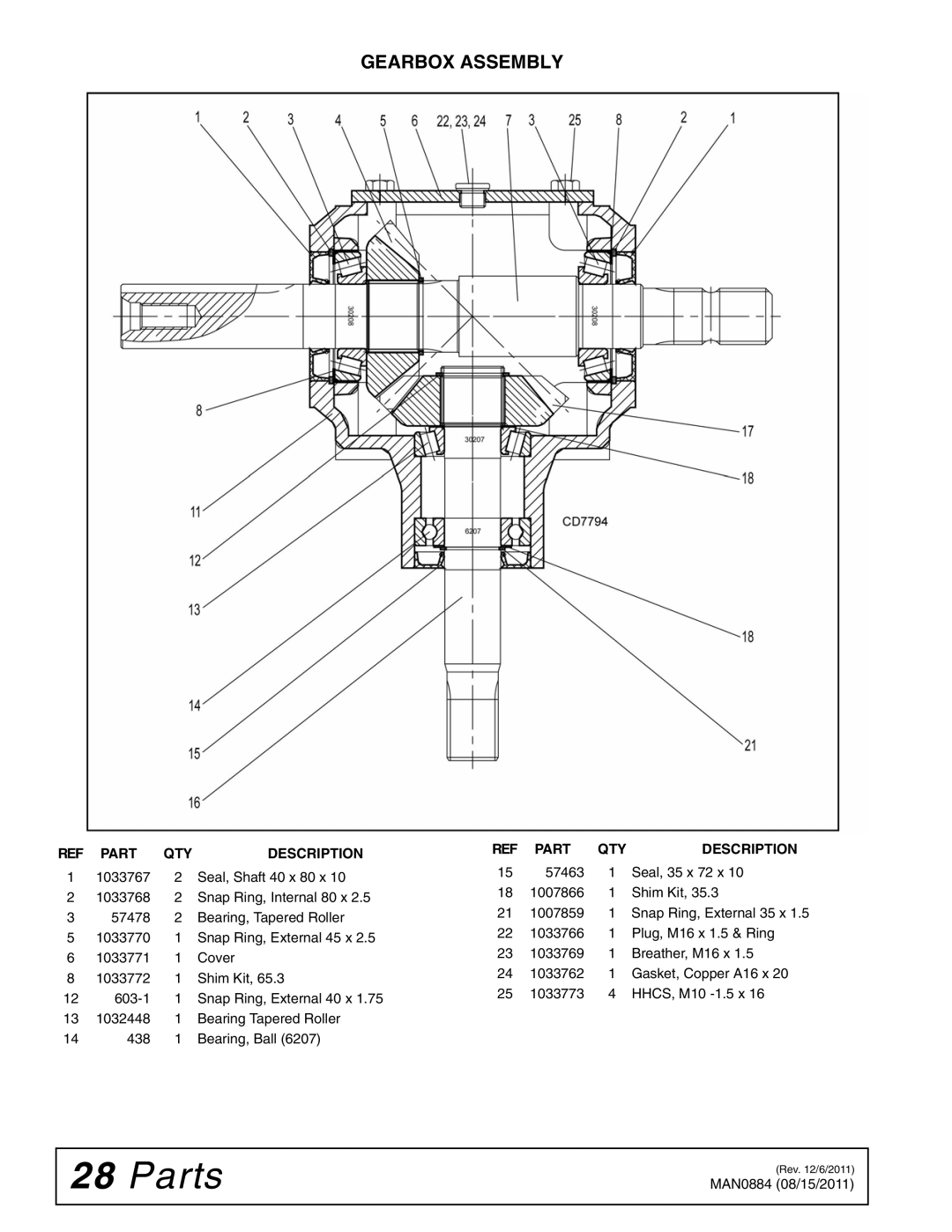 Woods Equipment SS96-2, SS84-2, SS108-2 manual Gearbox Assembly 