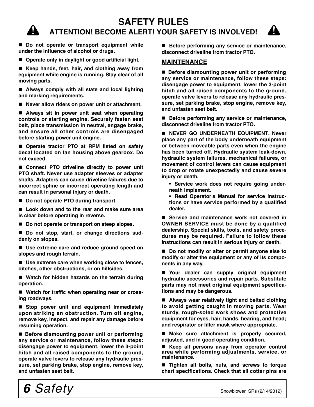 Woods Equipment SS84-2, SS96-2, SS108-2 manual Maintenance 