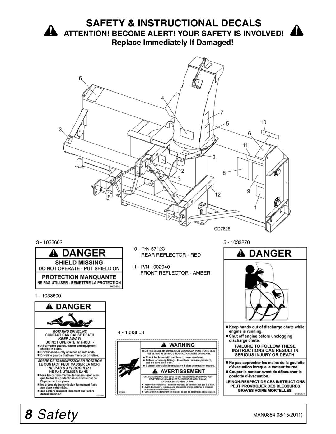 Woods Equipment SS108-2, SS84-2, SS96-2 manual Safety & Instructional Decals 