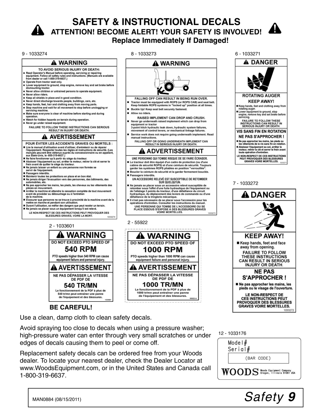 Woods Equipment SS84-2, SS96-2, SS108-2 manual Be Careful 