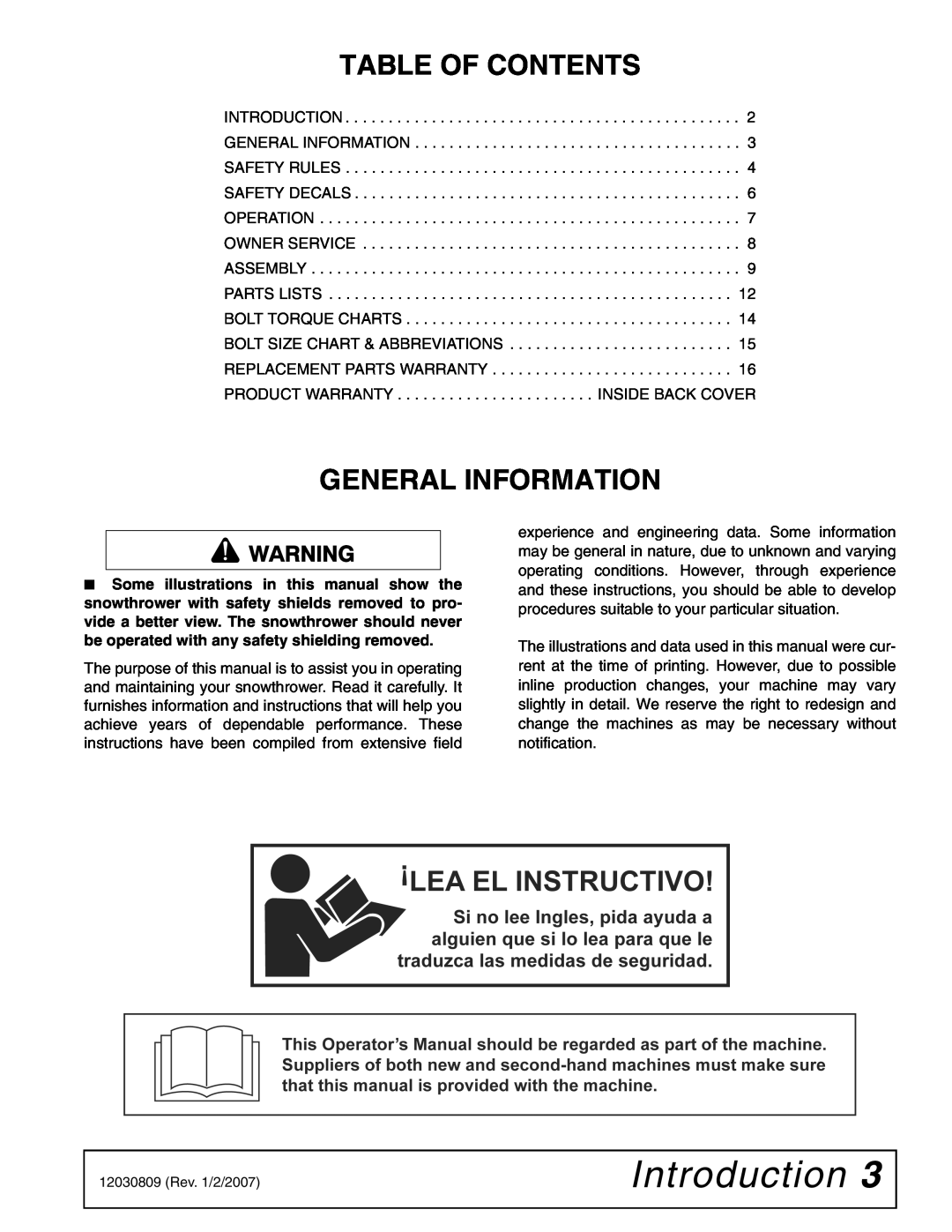 Woods Equipment ST500 manual Introduction, Table Of Contents, General Information 