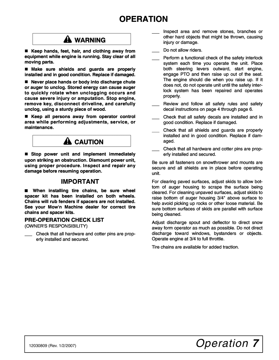 Woods Equipment ST500 manual Pre-Operation Check List 