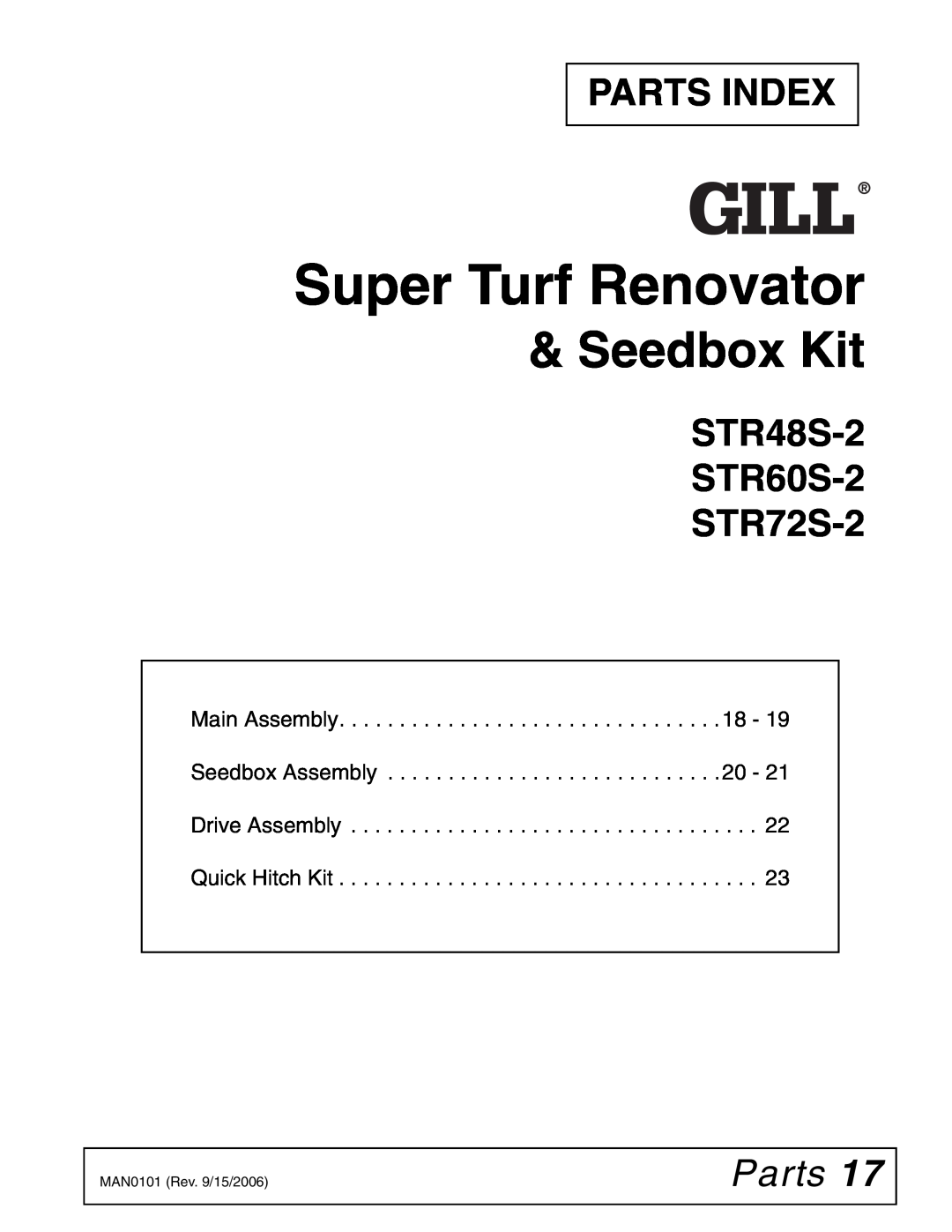 Woods Equipment manual Super Turf Renovator, Seedbox Kit, Parts Index, STR48S-2 STR60S-2 STR72S-2 
