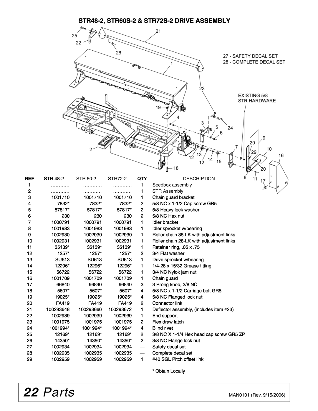 Woods Equipment STR48S-2 manual Parts, STR48-2, STR60S-2 & STR72S-2 DRIVE ASSEMBLY 