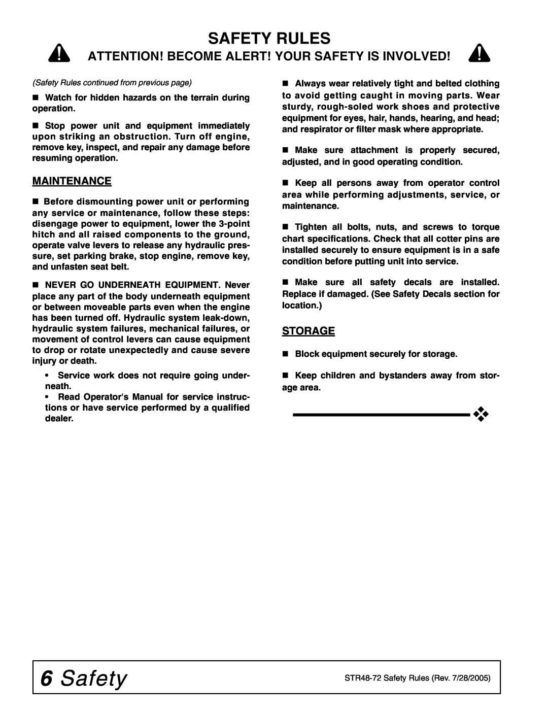 Woods Equipment STR60S-2 manual Safety Rules, Attention! Become Alert! Your Safety Is Involved, Maintenance, Storage 