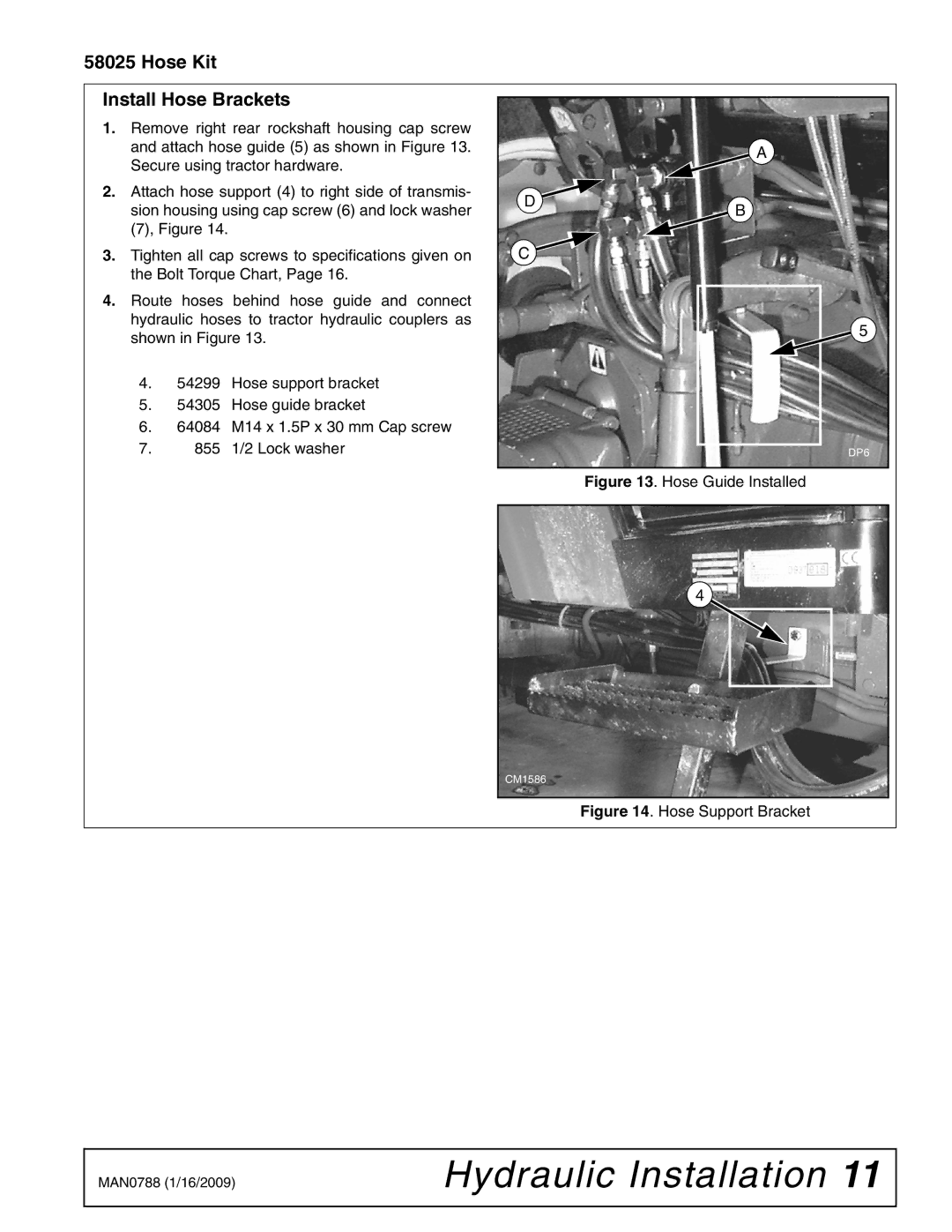 Woods Equipment T5050, T5070, T5060, T5040 installation manual Hose Kit Install Hose Brackets, Hose Guide Installed 